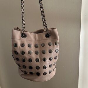 Deux Lux Tan and Black Studded Shoulder Bag